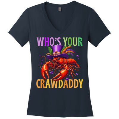 Funny Mardi Gras Crawfish With Beads And Feathers Women's V-Neck T-Shirt