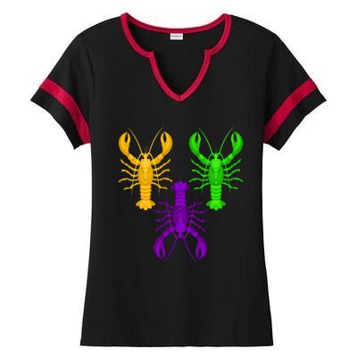 Funny Mardi Gras Crawfish Jester Hat Bead Louisiana Gift Ladies Halftime Notch Neck Tee