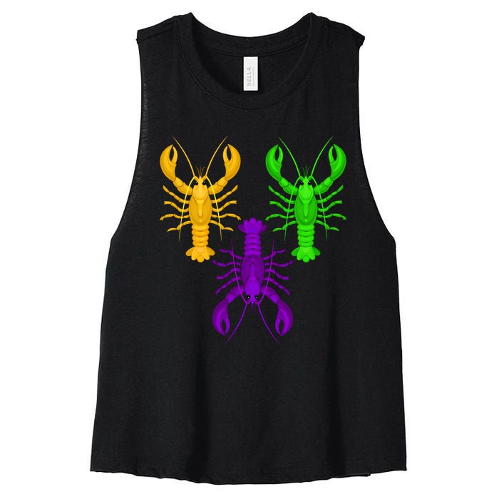 Funny Mardi Gras Crawfish Jester Hat Bead Louisiana Gift Women's Racerback Cropped Tank