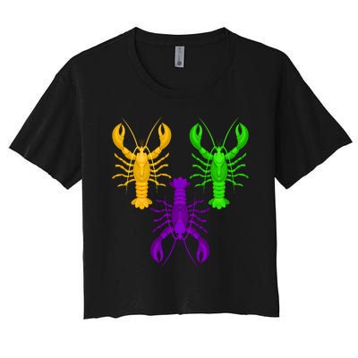 Funny Mardi Gras Crawfish Jester Hat Bead Louisiana Gift Women's Crop Top Tee