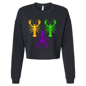 Funny Mardi Gras Crawfish Jester Hat Bead Louisiana Gift Cropped Pullover Crew