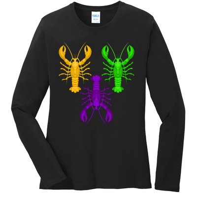 Funny Mardi Gras Crawfish Jester Hat Bead Louisiana Gift Ladies Long Sleeve Shirt