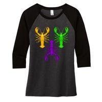 Funny Mardi Gras Crawfish Jester Hat Bead Louisiana Gift Women's Tri-Blend 3/4-Sleeve Raglan Shirt