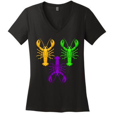 Funny Mardi Gras Crawfish Jester Hat Bead Louisiana Gift Women's V-Neck T-Shirt