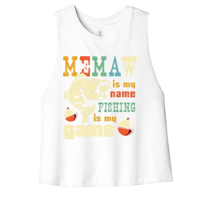 Fishing Memaw Gift Bass Fish Fisher Funny Gift Fishing Mom Funny Gift Women's Racerback Cropped Tank