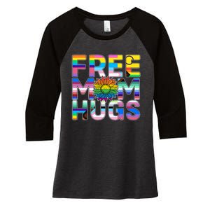 Free Mom Hugs Lgbt Pride Mom Daisy Flower Lesbian Mother Day Women's Tri-Blend 3/4-Sleeve Raglan Shirt