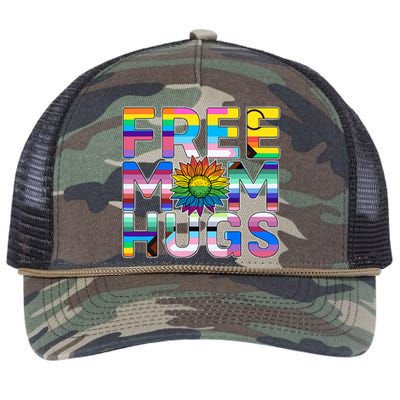 Free Mom Hugs Lgbt Pride Mom Daisy Flower Lesbian Mother Day Retro Rope Trucker Hat Cap