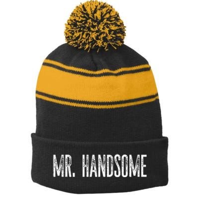 Funny Mr. Handsome Fun Gag Novelty Stripe Pom Pom Beanie