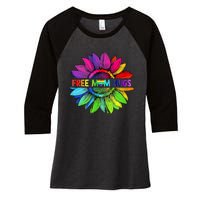 Free Mom Hugs Lgbt Pride Mom Daisy Rainbow Flower Mother Day Women's Tri-Blend 3/4-Sleeve Raglan Shirt