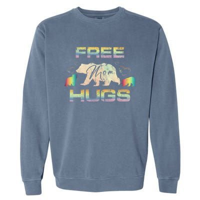 Free Mom Hugs Mama Bear Rainbow Colour Hearts Meaningful Gift Garment-Dyed Sweatshirt