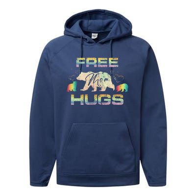 Free Mom Hugs Mama Bear Rainbow Colour Hearts Meaningful Gift Performance Fleece Hoodie