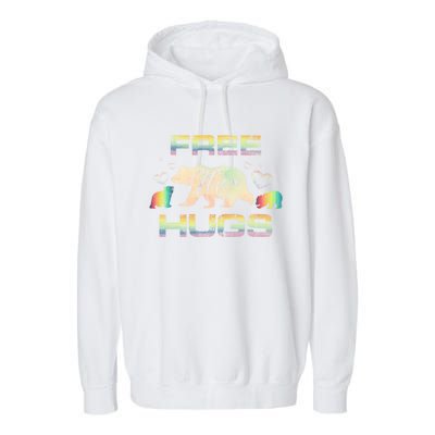 Free Mom Hugs Mama Bear Rainbow Colour Hearts Meaningful Gift Garment-Dyed Fleece Hoodie