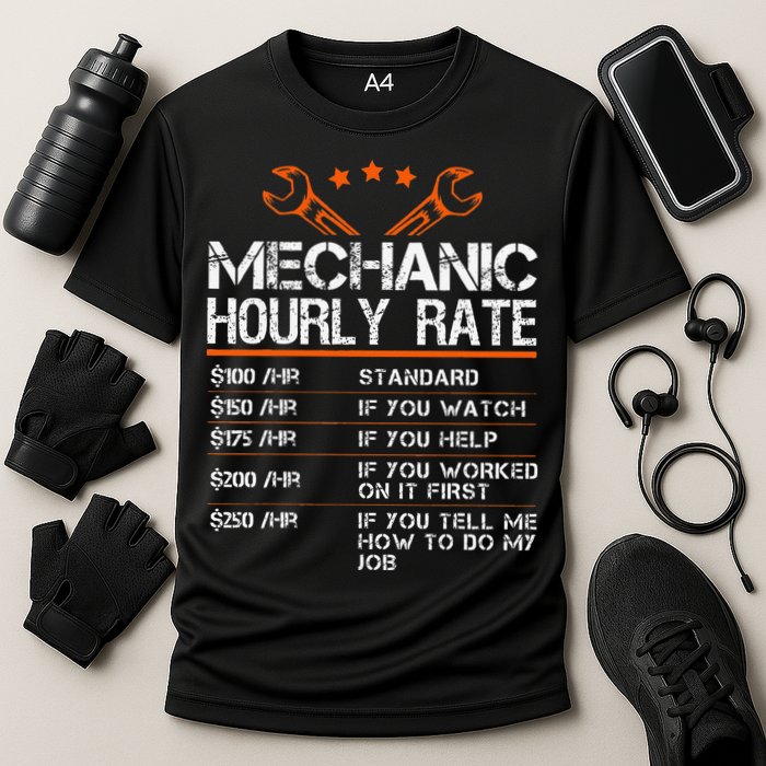 Funny Mechanic Hourly Rate Car Auto Repairman Labor Rates Cooling Performance Crew T-Shirt