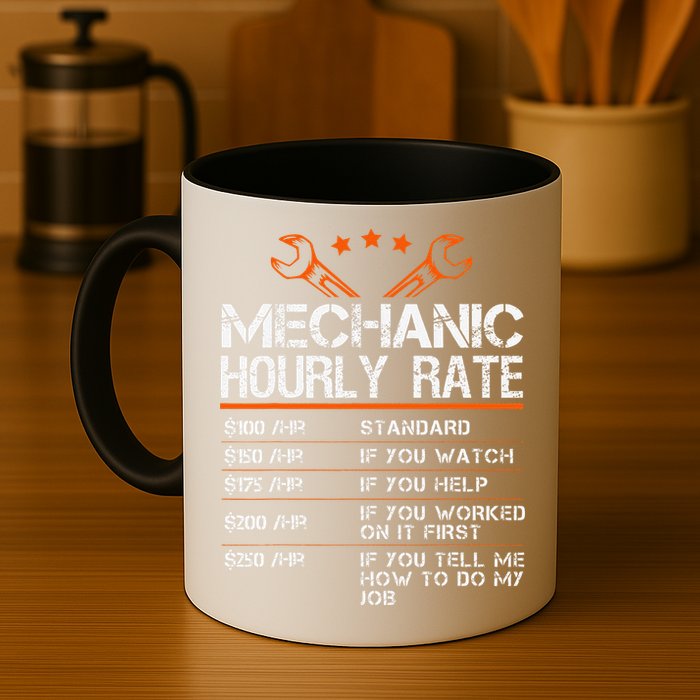 Funny Mechanic Hourly Rate Car Auto Repairman Labor Rates Mug