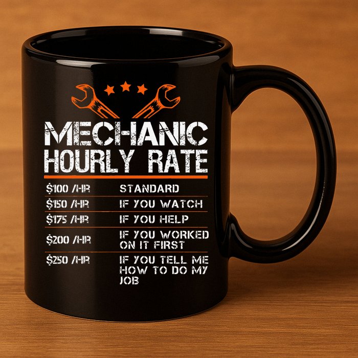 Funny Mechanic Hourly Rate Car Auto Repairman Labor Rates 11oz C Handle Ceramic Mug