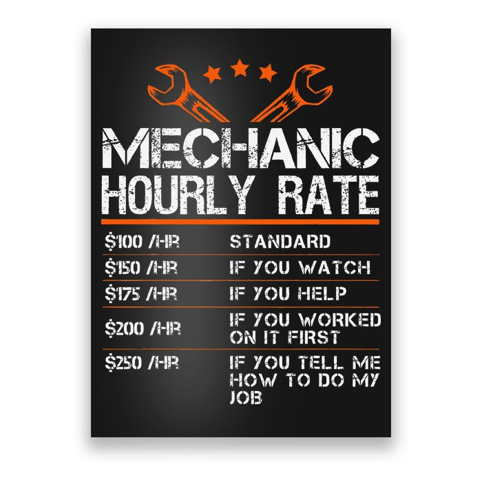 Funny Mechanic Hourly Rate Car Auto Repairman Labor Rates Poster