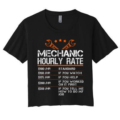 Funny Mechanic Hourly Rate Car Auto Repairman Labor Rates Women's Crop Top Tee