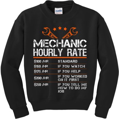Funny Mechanic Hourly Rate Car Auto Repairman Labor Rates Kids Sweatshirt