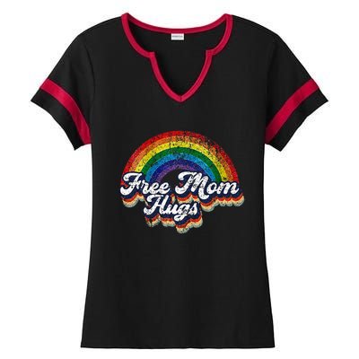 Free Mom Hugs Rainbow Heart LGBT Pride Month Ladies Halftime Notch Neck Tee