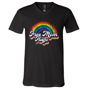 Free Mom Hugs Rainbow Heart LGBT Pride Month V-Neck T-Shirt