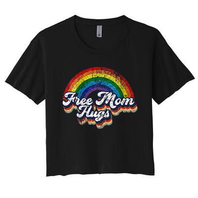 Free Mom Hugs Rainbow Heart LGBT Pride Month Women's Crop Top Tee