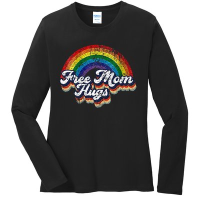 Free Mom Hugs Rainbow Heart LGBT Pride Month Ladies Long Sleeve Shirt