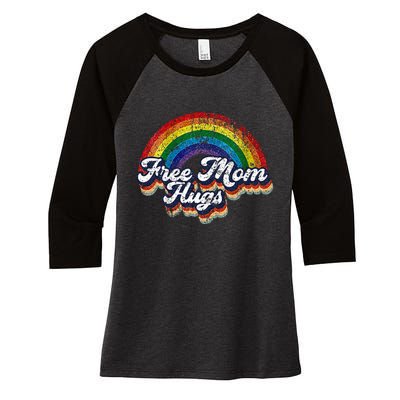 Free Mom Hugs Rainbow Heart LGBT Pride Month Women's Tri-Blend 3/4-Sleeve Raglan Shirt