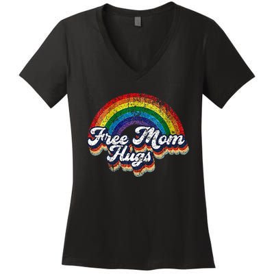 Free Mom Hugs Rainbow Heart LGBT Pride Month Women's V-Neck T-Shirt