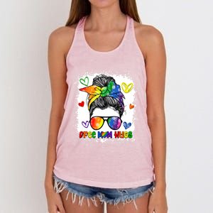 Free Mom Hugs Messy Bun Hair Rainbow Lgbt Pride Month Gift Women's Knotted Racerback Tank