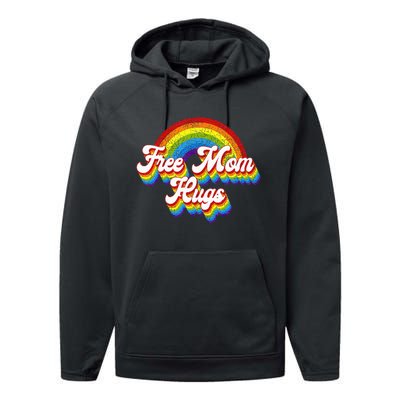 Free Mom Hugs Rainbow Retro LGBT Flag LGBT Pride Month Performance Fleece Hoodie