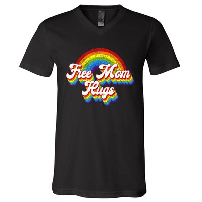 Free Mom Hugs Rainbow Retro LGBT Flag LGBT Pride Month V-Neck T-Shirt