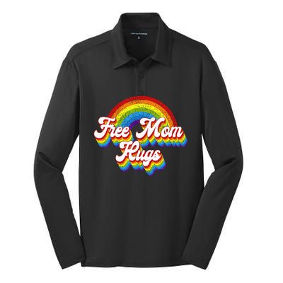 Free Mom Hugs Rainbow Retro LGBT Flag LGBT Pride Month Silk Touch Performance Long Sleeve Polo