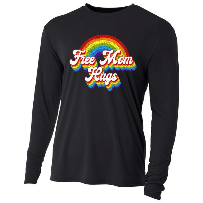 Free Mom Hugs Rainbow Retro LGBT Flag LGBT Pride Month Cooling Performance Long Sleeve Crew