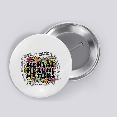 Floral Mental Health Matters Canvas Tote Bag Psychology Button