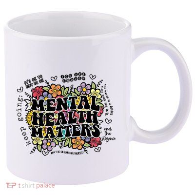 Floral Mental Health Matters Canvas Tote Bag Psychology 11oz C Handle Ceramic Mug