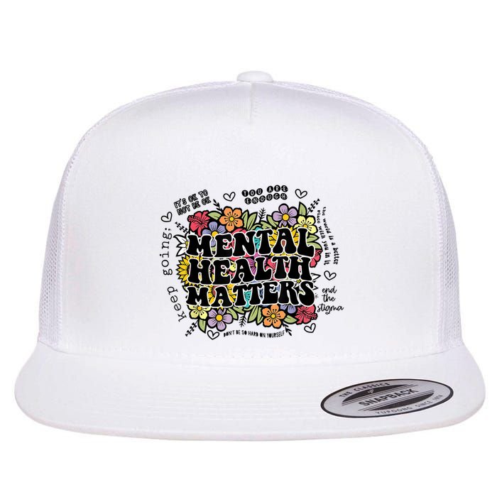 Floral Mental Health Matters Canvas Tote Bag Psychology Flat Bill Trucker Hat
