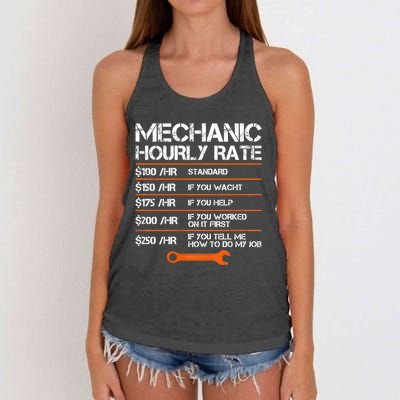 Funny Mechanic Hourly Rate Auto Repair Mechanic Labor Rates Women's Knotted Racerback Tank