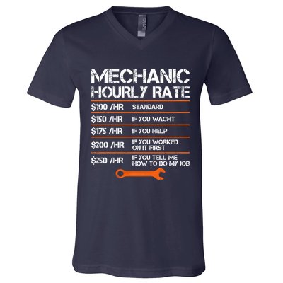 Funny Mechanic Hourly Rate Auto Repair Mechanic Labor Rates V-Neck T-Shirt