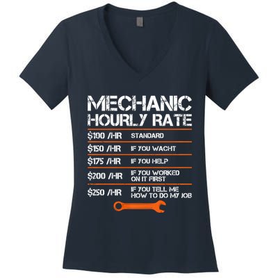 Funny Mechanic Hourly Rate Auto Repair Mechanic Labor Rates Women's V-Neck T-Shirt