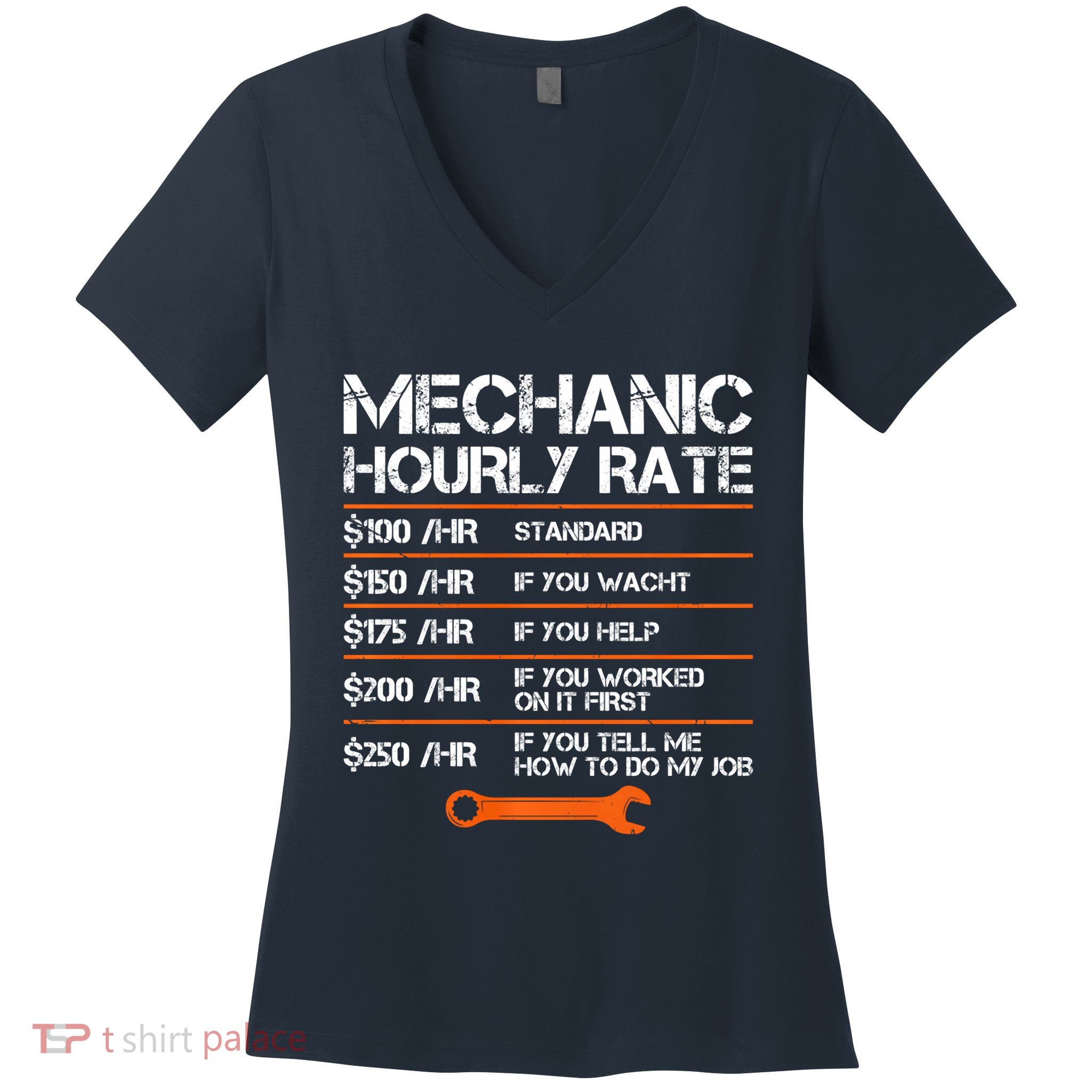 Funny Mechanic Hourly Rate Auto Repair Mechanic Labor Rates Women's V-Neck T-Shirt