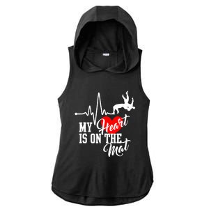 Funny My Heart Is Gift On The Mat Wrestling Mom Gift Ladies PosiCharge Tri-Blend Wicking Draft Hoodie Tank