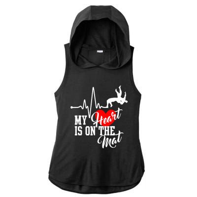 Funny My Heart Is Gift On The Mat Wrestling Mom Gift Ladies PosiCharge Tri-Blend Wicking Draft Hoodie Tank