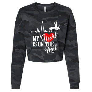 Funny My Heart Is Gift On The Mat Wrestling Mom Gift Cropped Pullover Crew