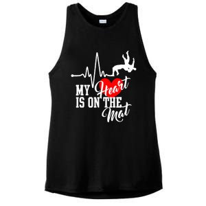 Funny My Heart Is Gift On The Mat Wrestling Mom Gift Ladies PosiCharge Tri-Blend Wicking Tank