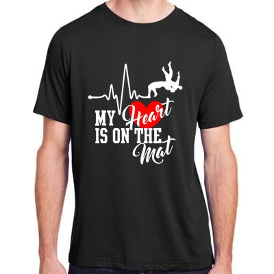 Funny My Heart Is Gift On The Mat Wrestling Mom Gift Adult ChromaSoft Performance T-Shirt