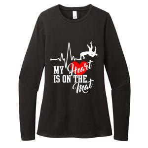 Funny My Heart Is Gift On The Mat Wrestling Mom Gift Womens CVC Long Sleeve Shirt