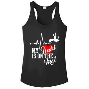 Funny My Heart Is Gift On The Mat Wrestling Mom Gift Ladies PosiCharge Competitor Racerback Tank