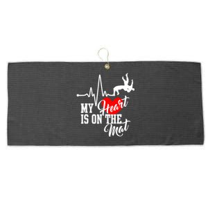 Funny My Heart Is Gift On The Mat Wrestling Mom Gift Large Microfiber Waffle Golf Towel