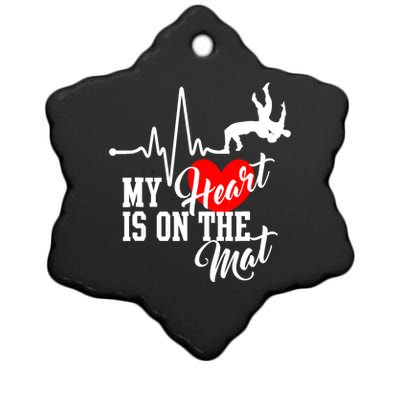 Funny My Heart Is Gift On The Mat Wrestling Mom Gift Ceramic Star Ornament