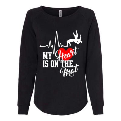 Funny My Heart Is Gift On The Mat Wrestling Mom Gift Womens California Wash Sweatshirt